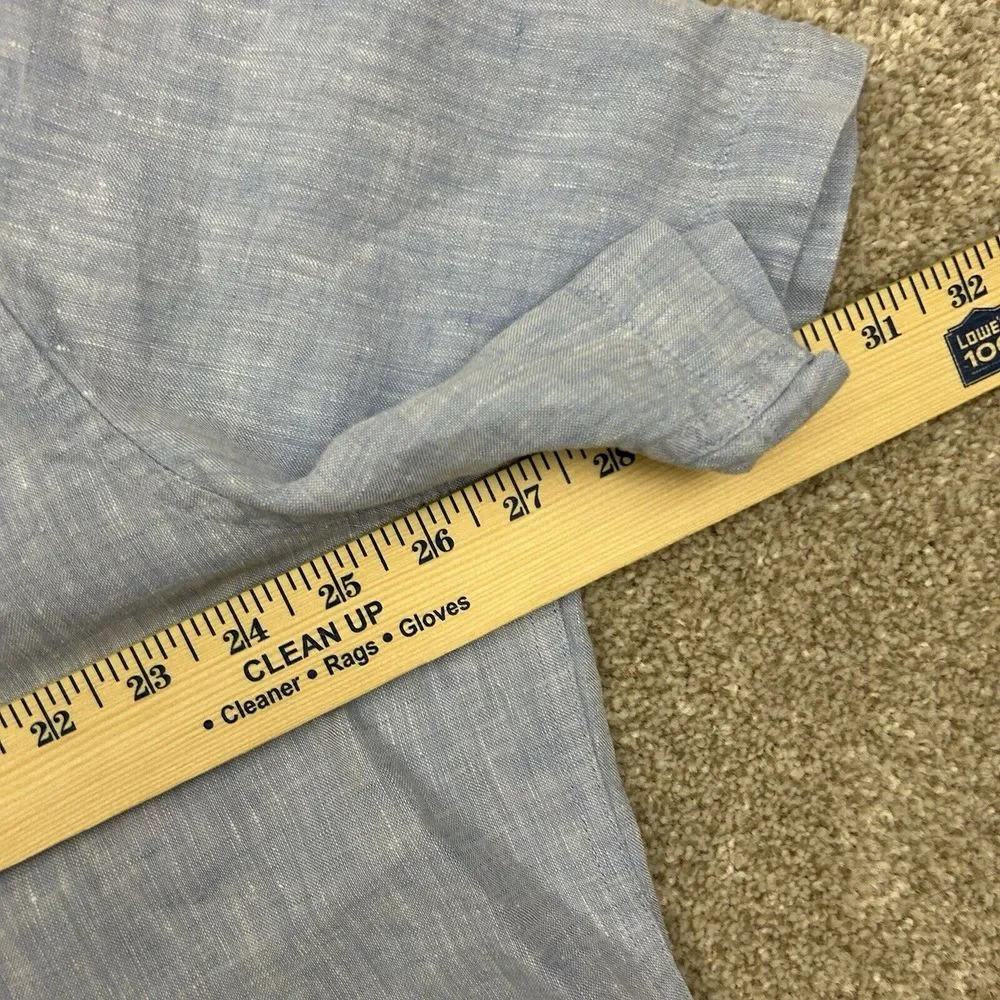 L.L Bean 100%‎ Linen Men's Size XL Blue Slightly Fitted Short Sleeve Shirt - Picture 7 of 8